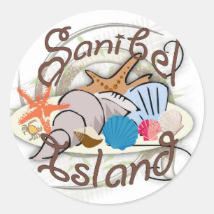 Adesivo Redondo Design do seashell de Florida da ilha de Sanibel