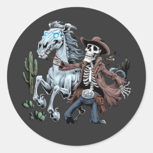 Adesivo Redondo Design do Skeleton Rider do Cowboy Morto