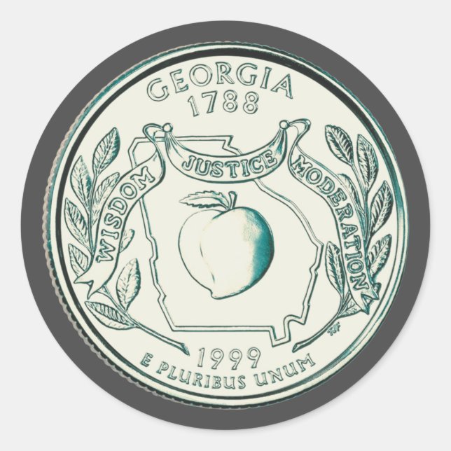 Adesivo Redondo Design do Trimestre do Estado da Geórgia (Frente)