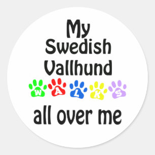 Adesivo Redondo Design do Vallhund Walks sueco