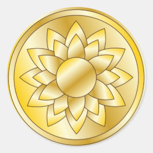 Adesivo Redondo Design dourado elegante com flor
