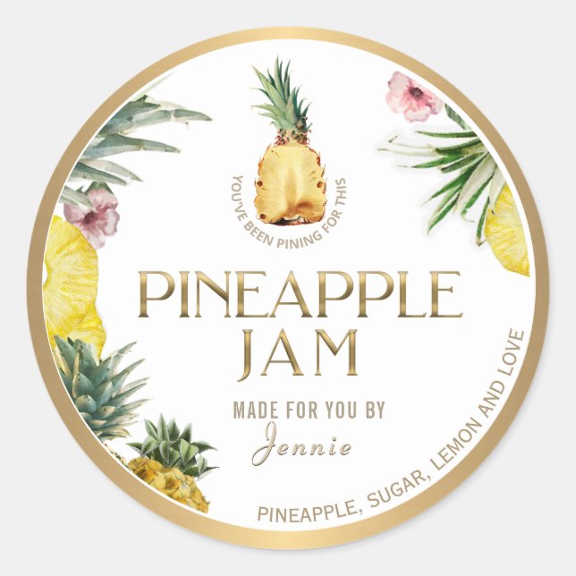 Adesivo Redondo Design Elegante Pineapple Jam Classic Ro (Frente)