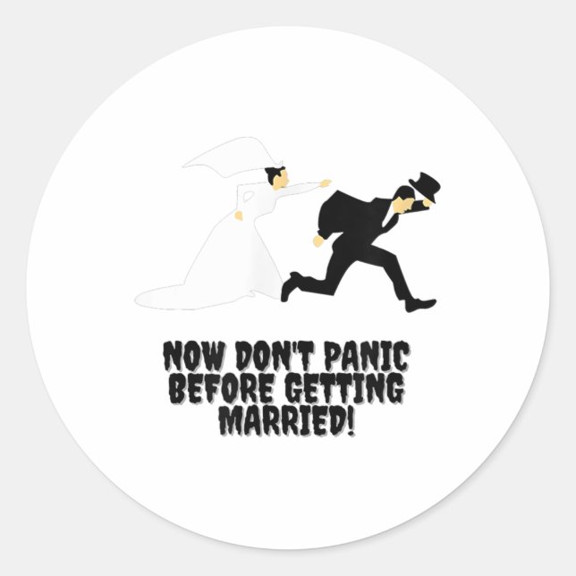 Adesivo Redondo Design engraçado _ Noiva Persegue o Groom _ Não en (Frente)