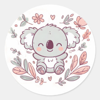 Adesivo Redondo Design Floral Adorável de Koala para Amantes de os