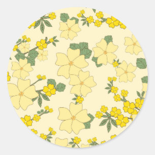 Adesivo Redondo design floral amarelo-limão-verde-pastel