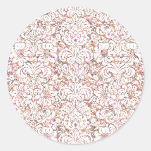 Adesivo Redondo Design floral branco-rosa-claro