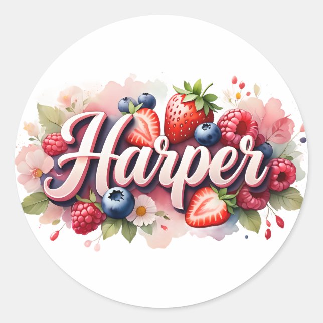 Adesivo Redondo Design Floral de Harper Harper Harper Personalizad (Frente)