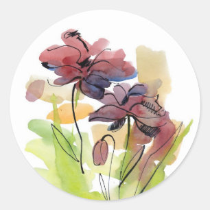 Adesivo Redondo Design floral do verão com abstrato pintado à m