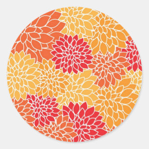 Adesivo Redondo Design floral oriental da colheita vermelha e lara