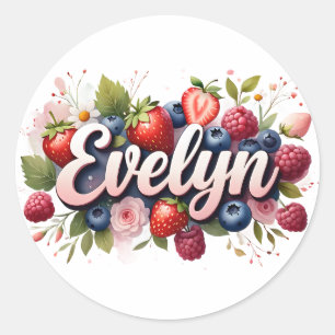 Adesivo Redondo Design Floral Personalizado Evelyn Berry