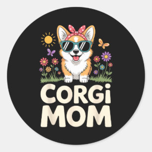 Adesivo Redondo Design Fofo de Corgi para Mulheres Meninas Mãe Cac