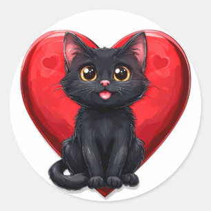 Adesivo Redondo Design Fofo de Gatinho Romântico – Amante de Anima