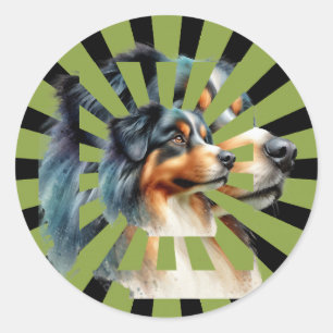 Adesivo Redondo Design gráfico de explosão solar de Border Collie