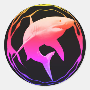 Adesivo Redondo Design Gráfico de Tubarão Branco do excelente