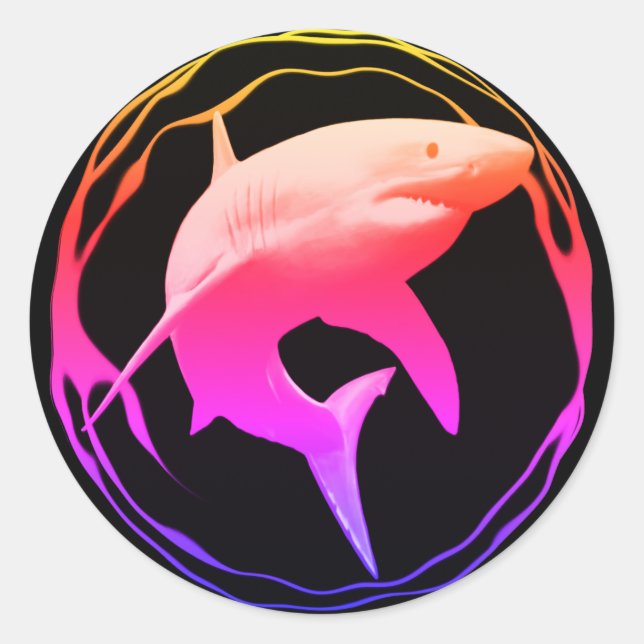 Adesivo Redondo Design Gráfico de Tubarão Branco do excelente (Frente)