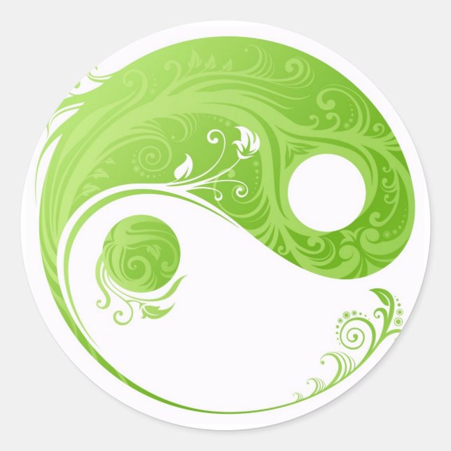Adesivo Redondo Design GREEN FLORORAL YIN YANG (Frente)