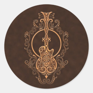 Adesivo Redondo Design intrincado da guitarra de Brown