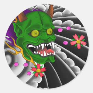 Adesivo Redondo design japonês do tatuagem da máscara