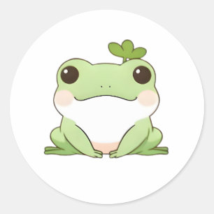 Adesivo Redondo Design Kawaii de Sapo Chibi Simples e Fofo