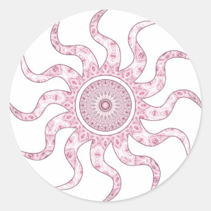 Adesivo Redondo Design Mandala Sol Rosa