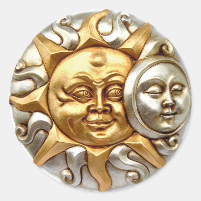 ADESIVO REDONDO DESIGN METÁLICO DE FUSÃO DO SOL E DA LUA (Frente)