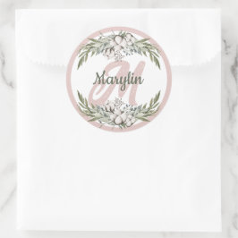 Adesivo Redondo design minimalista de flores de algodão monograma