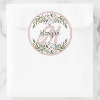 Adesivo Redondo design minimalista de flores de algodão monograma