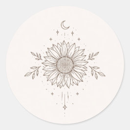 Adesivo Redondo Design Minimalista de Girassol e Lua
