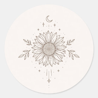 Adesivo Redondo Design Minimalista de Girassol e Lua