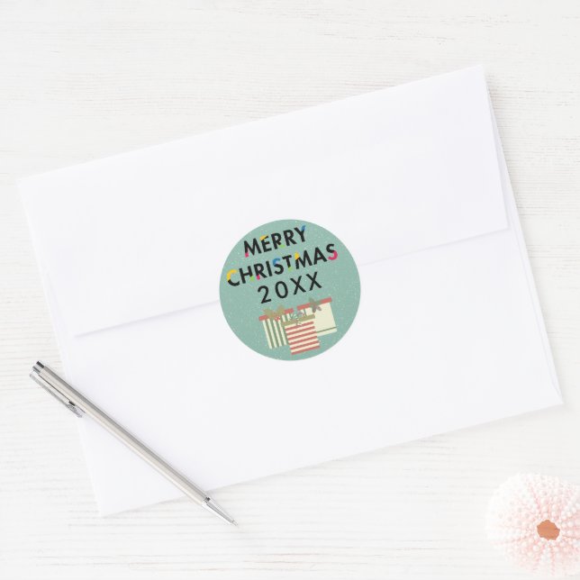 Adesivo Redondo Design moderno - Merry Christmas Boxes Sticker (Envelope)