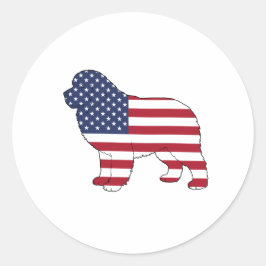 Adesivo Redondo Design Patriótico do Cão Newf com a Bandeira dos E