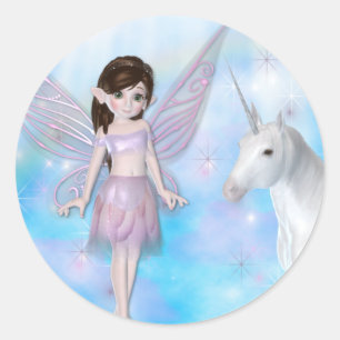 Adesivo Redondo Design pequeno da fada w/Unicorn