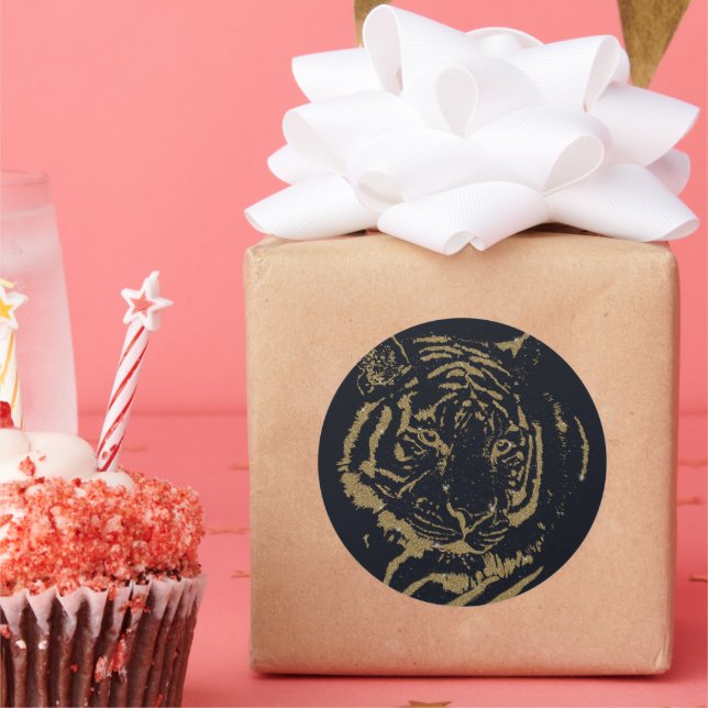 Adesivo Redondo Design preto Dourado Tigre (Festa)