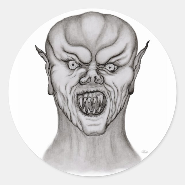 Adesivo Redondo Design preto e branco do vampiro (Frente)