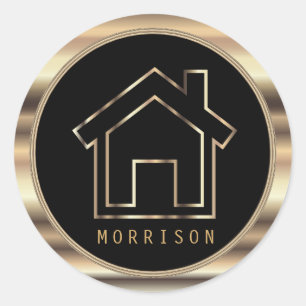 Adesivo Redondo Design preto e Dourado do corretor de imóveis do