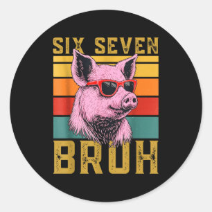 Adesivo Redondo Design Retrô Animal Meme G 67 6 7 Seis Sete Engraç