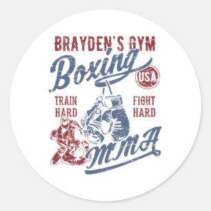 Adesivo Redondo Design Retro da Brayden's Gym Boxe Mma Para o Nome