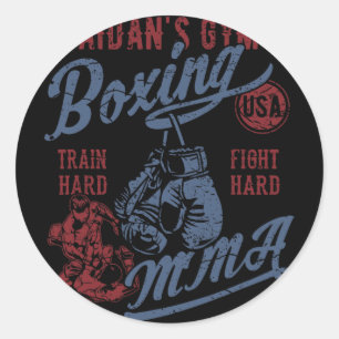 Adesivo Redondo Design Retro de Aidan's Gym Boxe Mma Para o Nome A