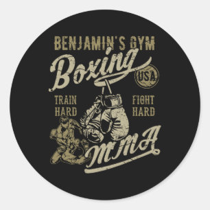 Adesivo Redondo Design Retro de Benjamin para Academia de Boxe Mma