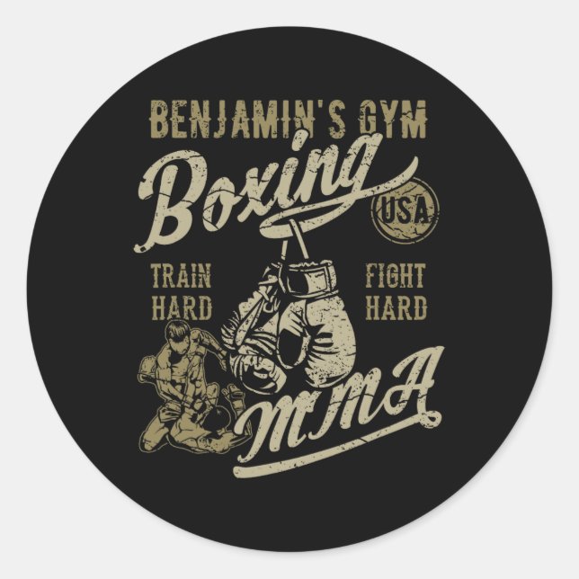 Adesivo Redondo Design Retro de Benjamin para Academia de Boxe Mma (Frente)