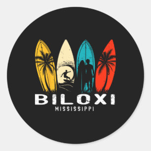 Adesivo Redondo Design Retro de Surfista de Biloxi Mississippi