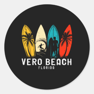 Adesivo Redondo Design Retro Vero Beach Flórida Surfboarder Homens