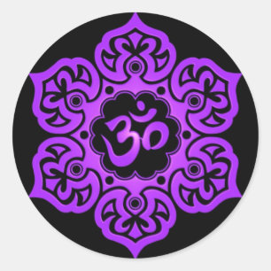Adesivo Redondo Design roxo e preto floral de Aum