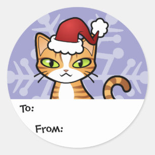 Adesivo Redondo Design Seu Próprio Gato de Cartoon (Natal)