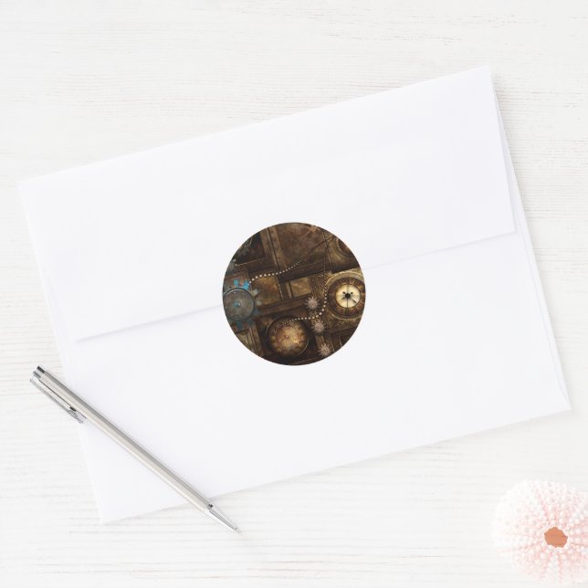 Adesivo Redondo Design Steampunk (Envelope)