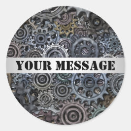 Adesivo Redondo Design Steampunk de engrenagens metálicas personal
