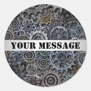 Adesivo Redondo Design Steampunk de engrenagens metálicas personal