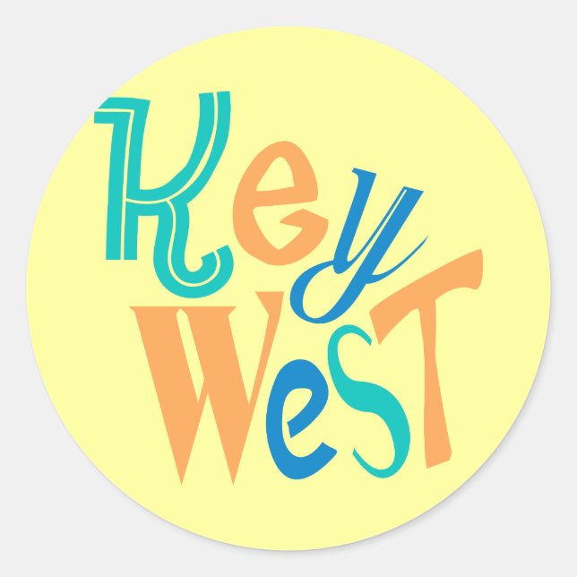 Adesivo Redondo Design tipográfico do divertimento de Key West (Frente)