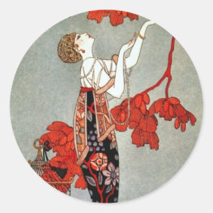 Adesivo Redondo Design vermelho da senhora art deco