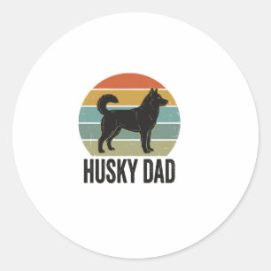 Adesivo Redondo Design Vetorial de Cachorro Retro Husky Pai Vintag